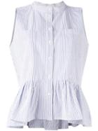 Sea - Pinstripe Frill-trim Blouse - Women - Cotton - 8, Blue, Cotton