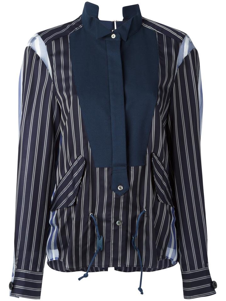 Sacai - Striped Tuxedo Bib Shirt - Women - Silk/cotton/cupro - 1, Women's, Blue, Silk/cotton/cupro