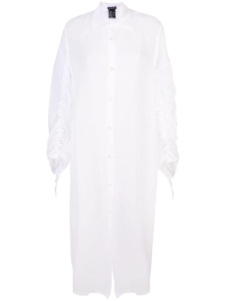 Ann Demeulemeester Ruched Sleeve Shirt Dress - White