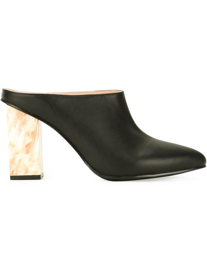 G.v.g.v. Marbled Heel Mules, Women's, Size: 23.5, Black, Acrylonitrile Butadiene Styrene Abs/calf Leather