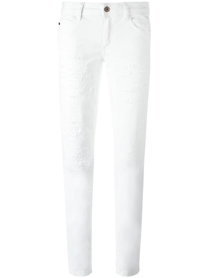 Just Cavalli - Distressed Slim-fit Trousers - Women - Cotton/polyester/spandex/elastane - 26, White, Cotton/polyester/spandex/elastane