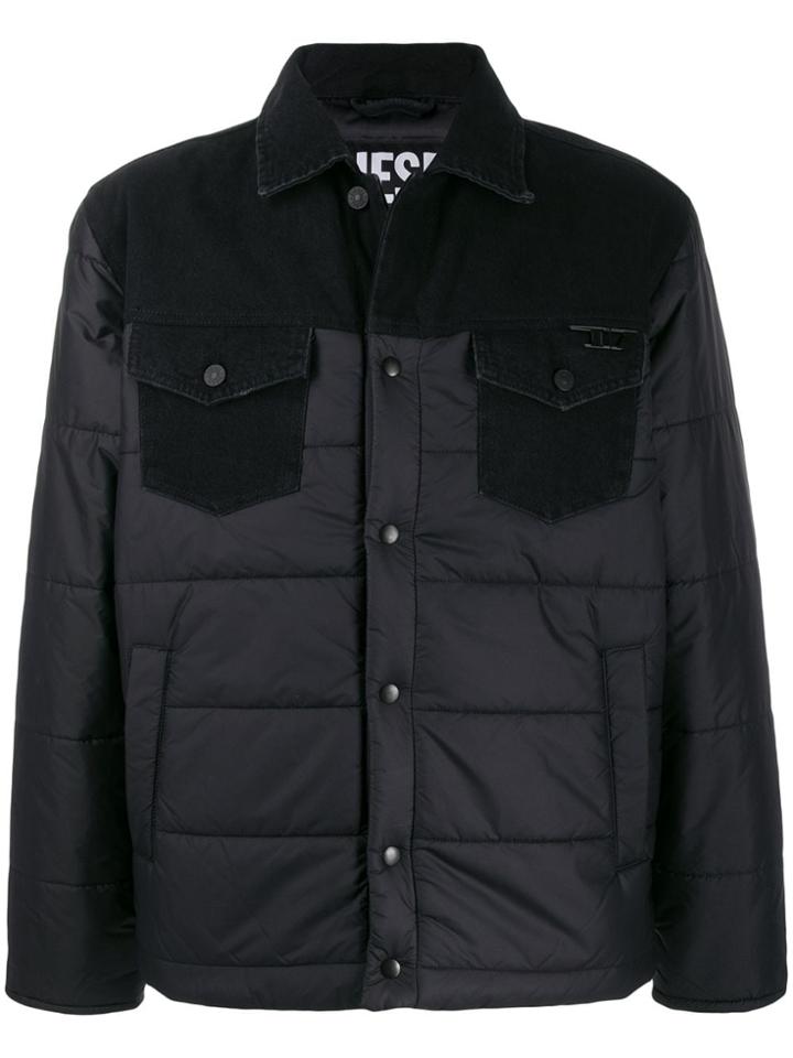 Diesel Contrast Panel Padded Jacket - Black