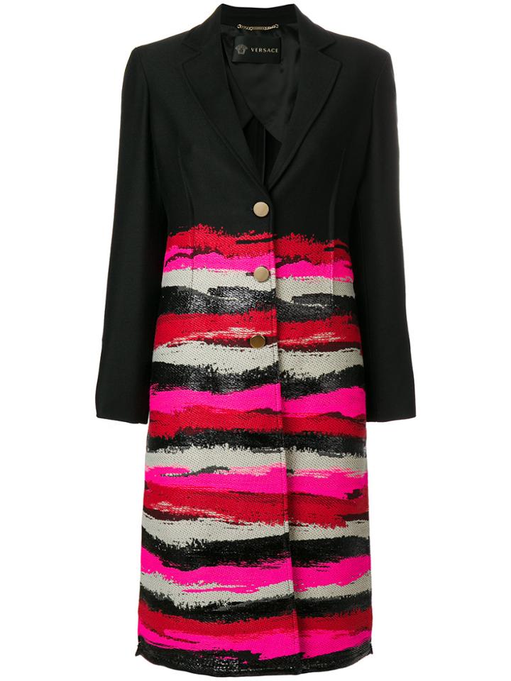 Versace Single-breasted Printed Coat - Black