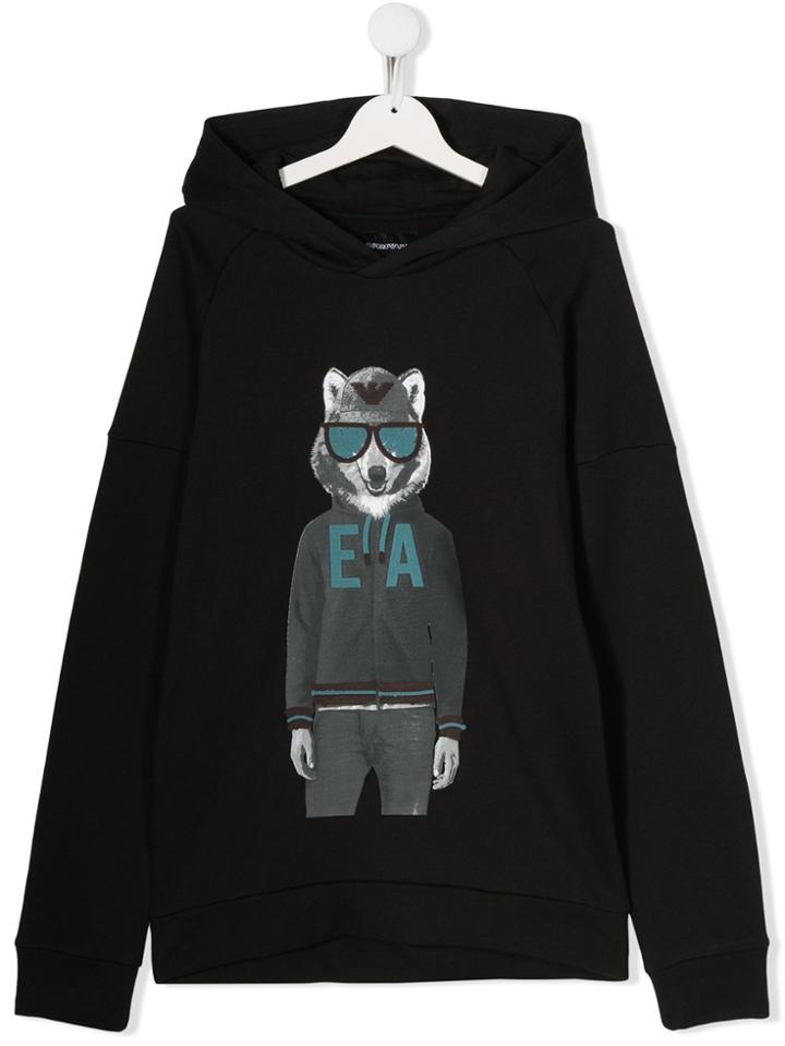 Emporio Armani Kids Teen Wolf-print Hoodie - Black