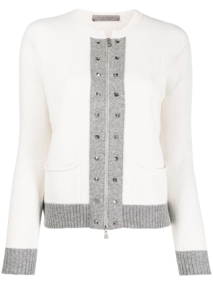 D.exterior Grey Trim Zipped Cardigan - Neutrals