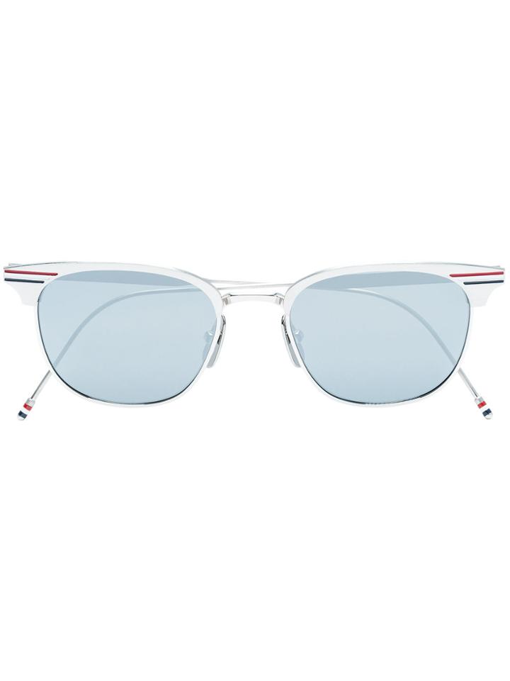 Thom Browne Eyewear Metallic Sunglasses With Tricolour Stripe