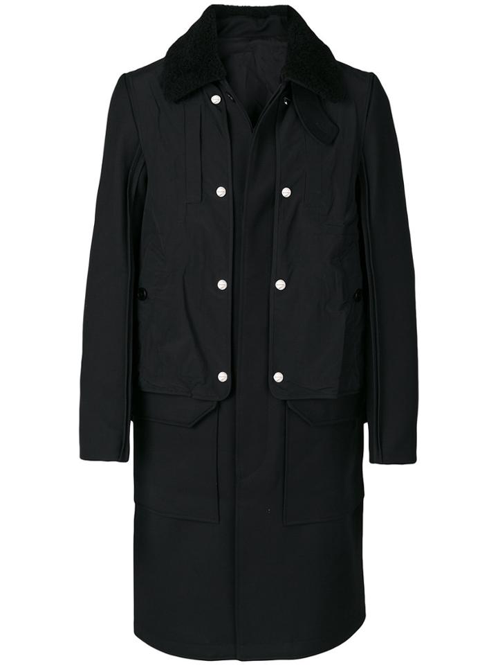 Tim Coppens Sheepskin Collar Coat - Black