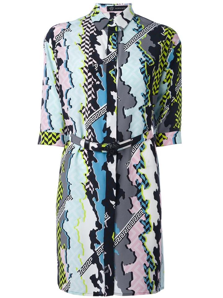 Versace Mix Print Shirt Dress, Women's, Size: 42, Silk/calf Leather