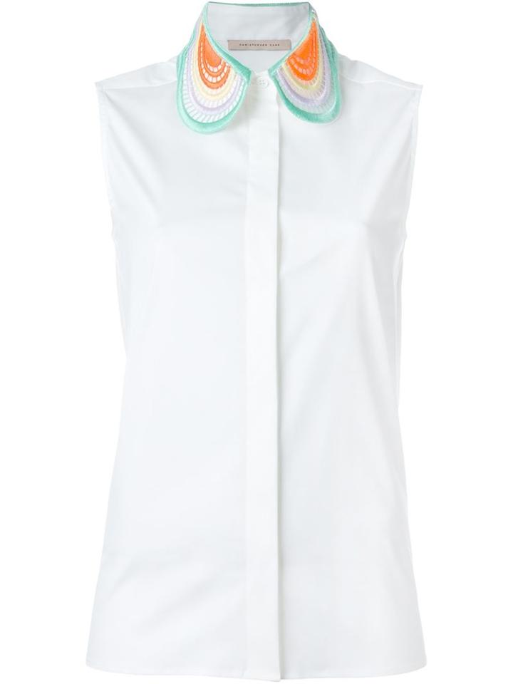Christopher Kane Embroidered Collar Shirt, Women's, Size: 8, White, Cotton/polyamide/spandex/elastane/polyester