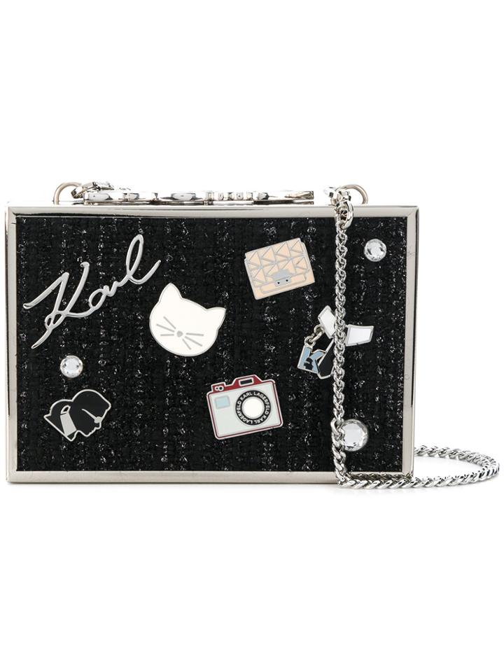 Karl Lagerfeld Tweed Minaudiere Clutch - Black