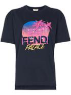 Fendi Sequin Palm Tree Embellished Cotton T Shirt - Blue