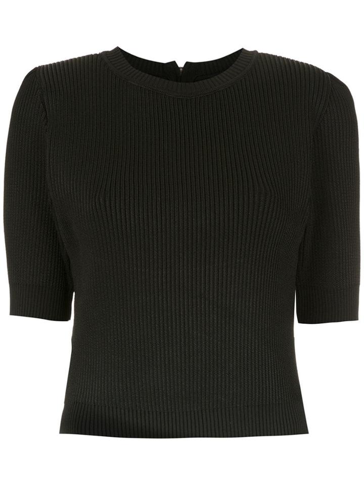 Framed Structured Shoulders Knit Top - Black