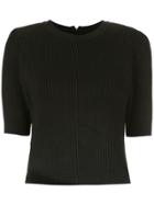 Framed Structured Shoulders Knit Top - Black