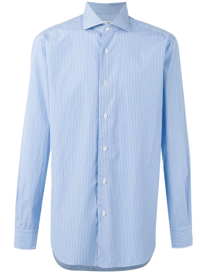 Barba Striped Button-up Shirt, Men's, Size: 43, Blue, Cotton