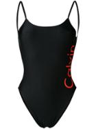 Calvin Klein Jeans - Logo Print Swimsuit - Women - Polyamide/polyester/spandex/elastane - S, Black, Polyamide/polyester/spandex/elastane
