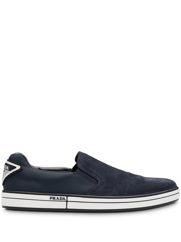 Prada Logo Heel Slip-on Sneakers - Blue