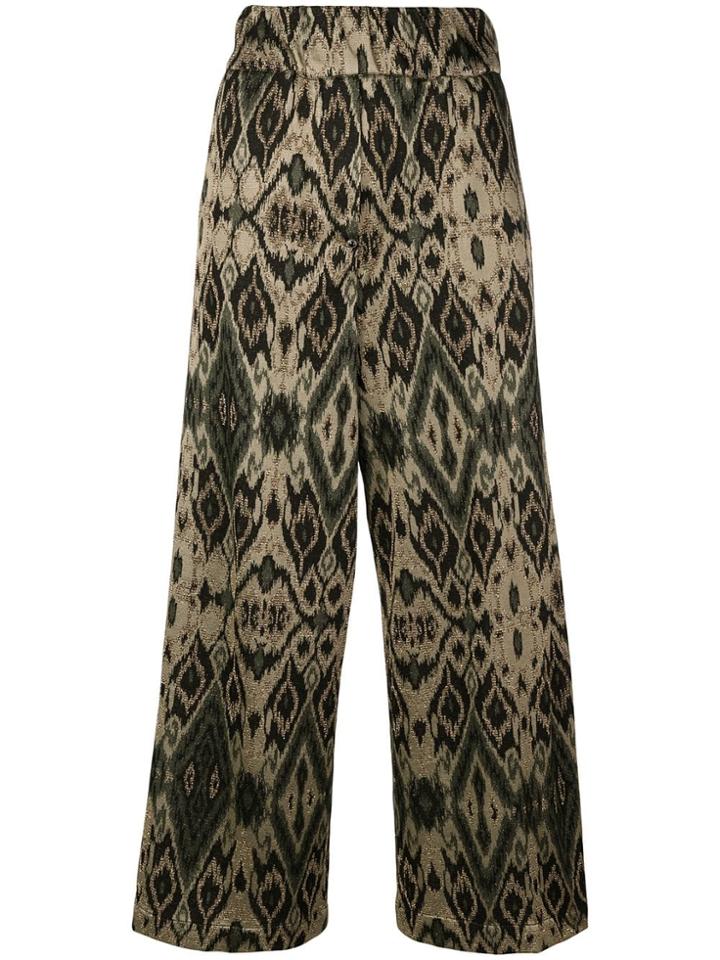 White Sand Patterned Wide Leg Trousers - Black