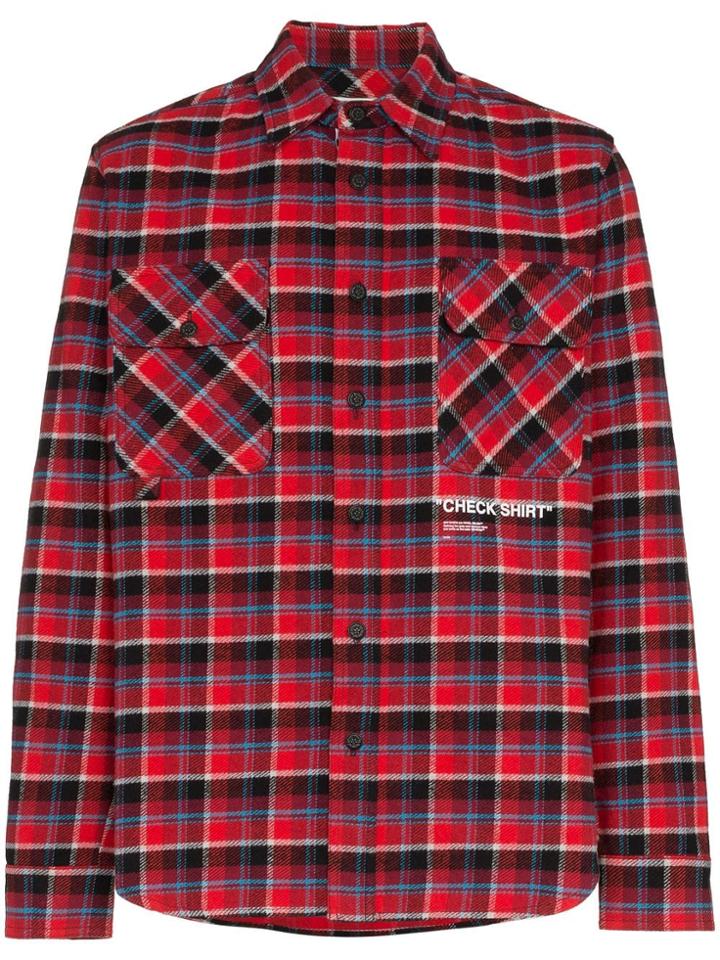 Off-white Check Shirt Printed Check Cotton Flannel Shirt - Red