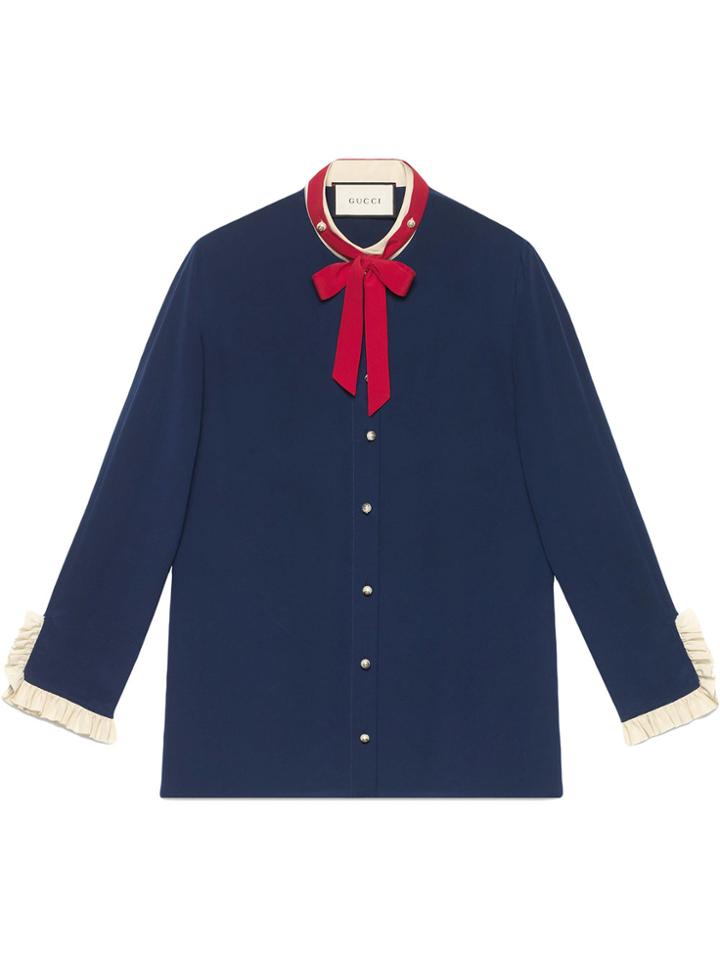 Gucci Silk Shirt With Neck Tie - Blue