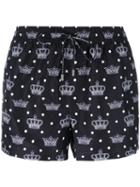 Dolce & Gabbana Crown Print Swim Shorts, Men's, Size: 3, Black, Polyester