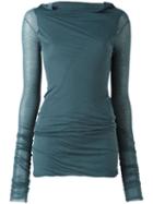 Rick Owens Sheer Sleeve T-shirt, Women's, Size: 42, Blue, Cotton