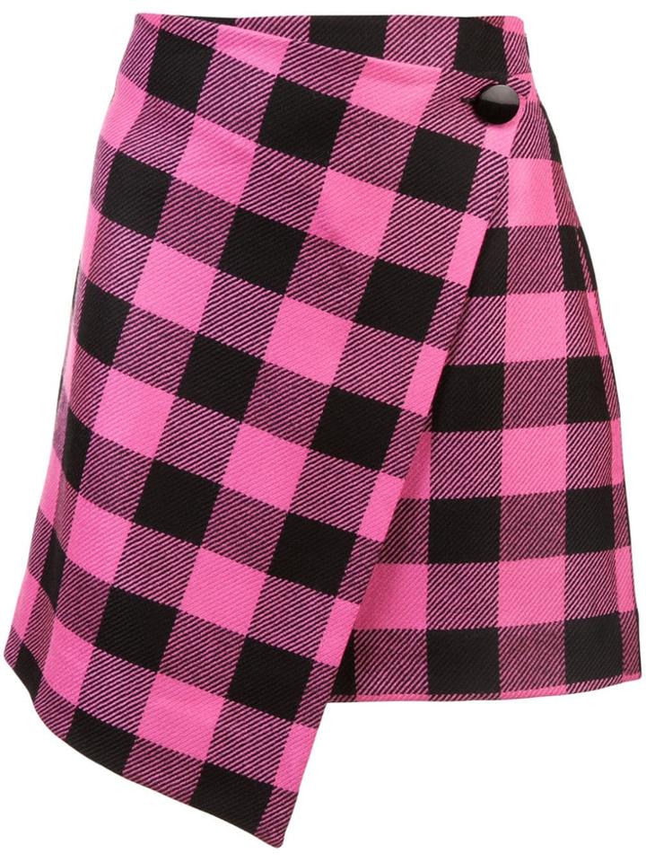 Milly Asymmetric Checked Skirt - Pink