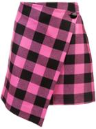 Milly Asymmetric Checked Skirt - Pink