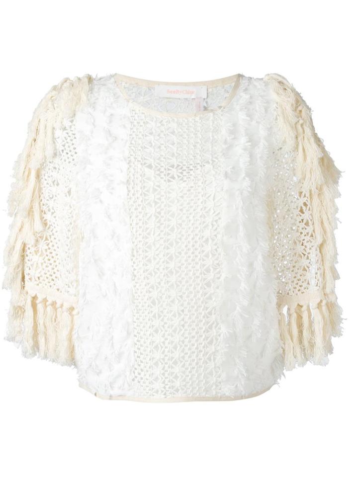 See By Chloé Fringed Open Knit Top - White