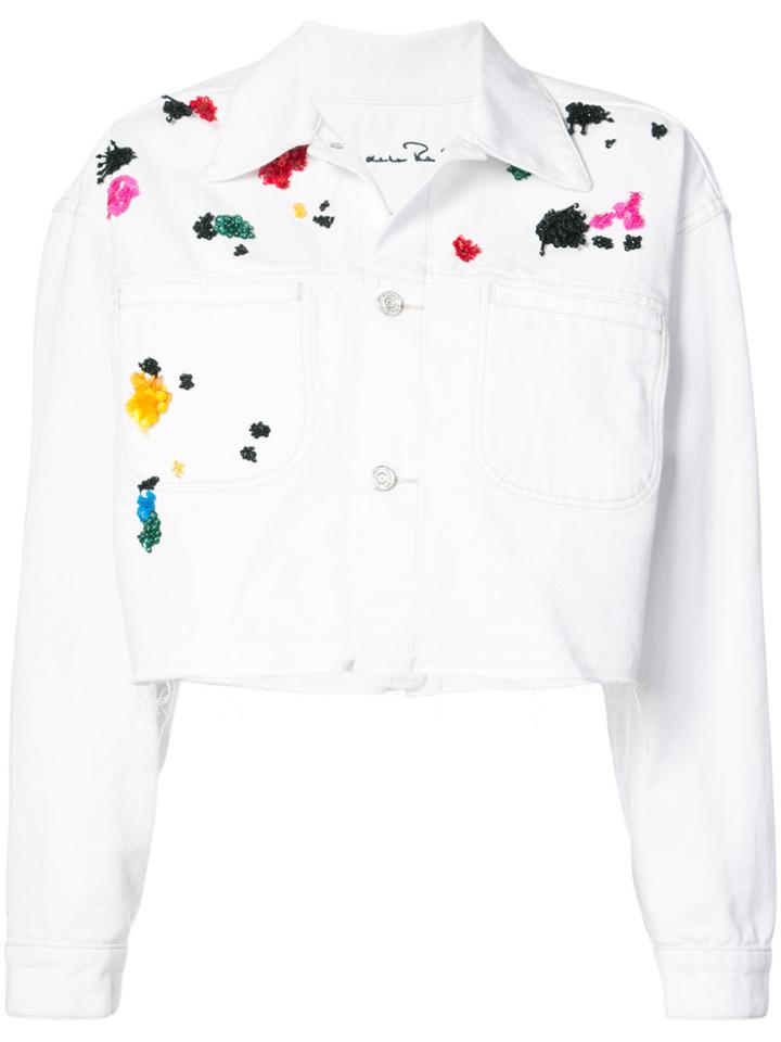 Oscar De La Renta Embroidered Cropped Jacket - White