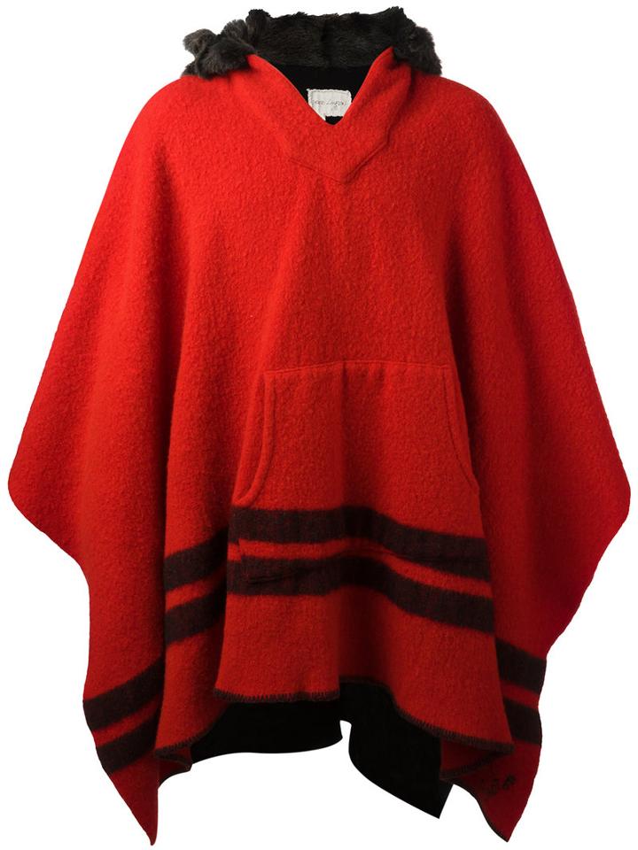 Greg Lauren - Bicolour Poncho - Men - Sheep Skin/shearling/wool - 2, Red, Sheep Skin/shearling/wool