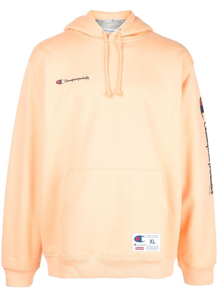 Supreme Logo Print Hoodie - Orange