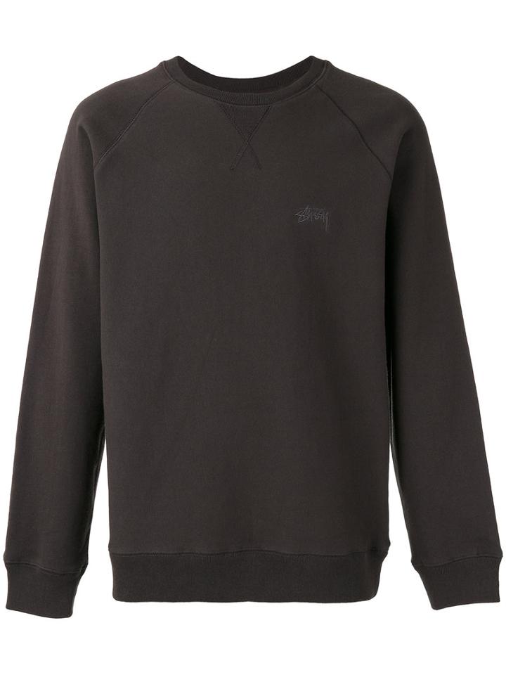 Stussy Logo Embroidered Sweatshirt, Men's, Size: Large, Grey, Cotton