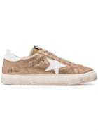 Golden Goose Rose Gold Glitter May Leather Sneakers - Metallic