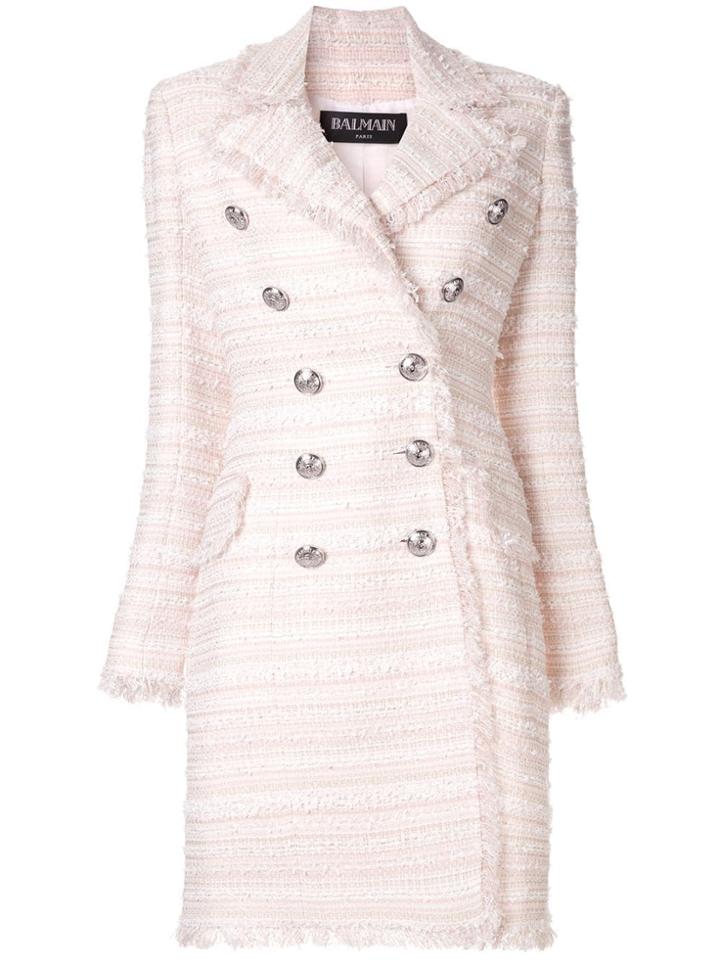 Balmain Tweed Double Breasted Coat - Pink