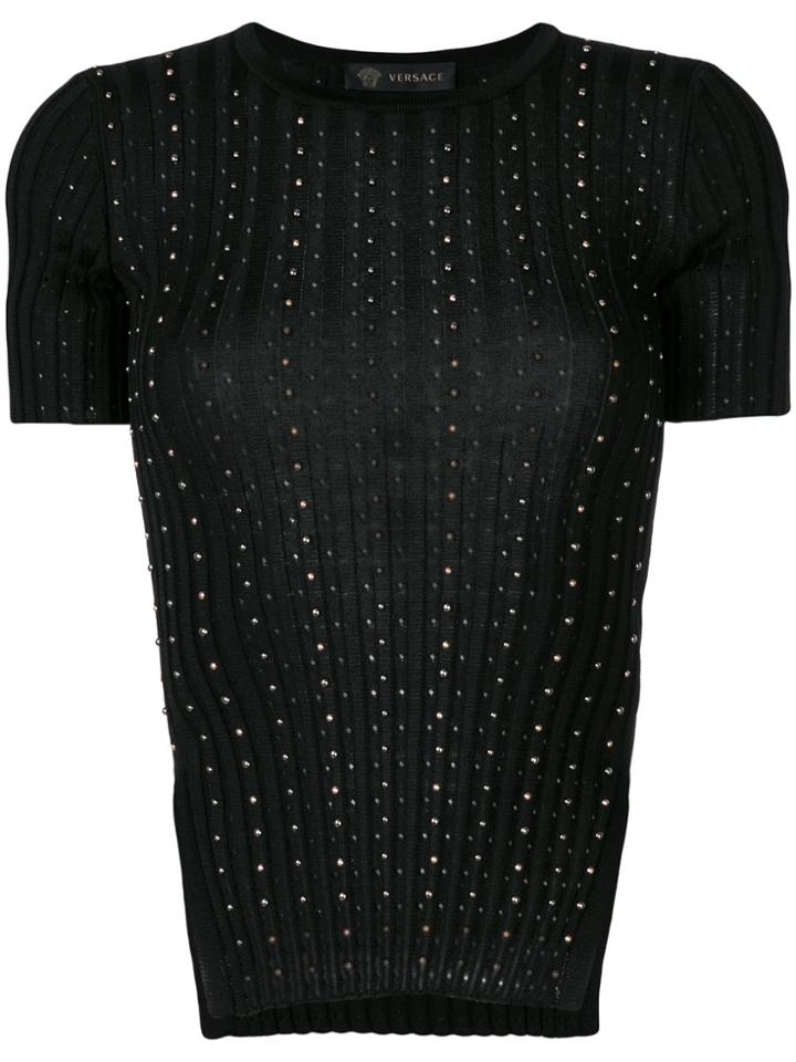 Versace Shortsleeved Studded Jumper - Black
