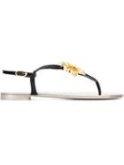 Giuseppe Zanotti Design Floral Thong Strap Sandals, Women's, Size: 38, Black, Leather