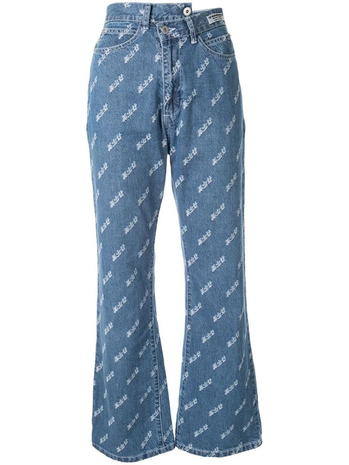 Ground Zero Distressed Print Bootcut Jeans - Blue