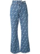 Ground Zero Distressed Print Bootcut Jeans - Blue