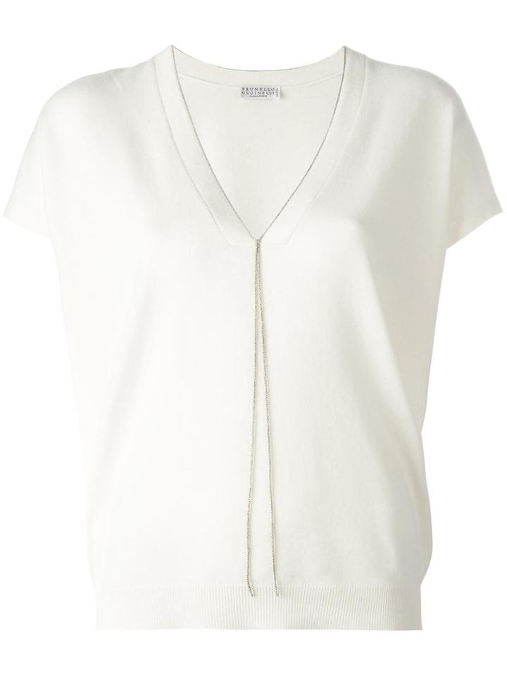 Brunello Cucinelli Metallic Trim Jumper, Women's, Size: Large, White, Cashmere