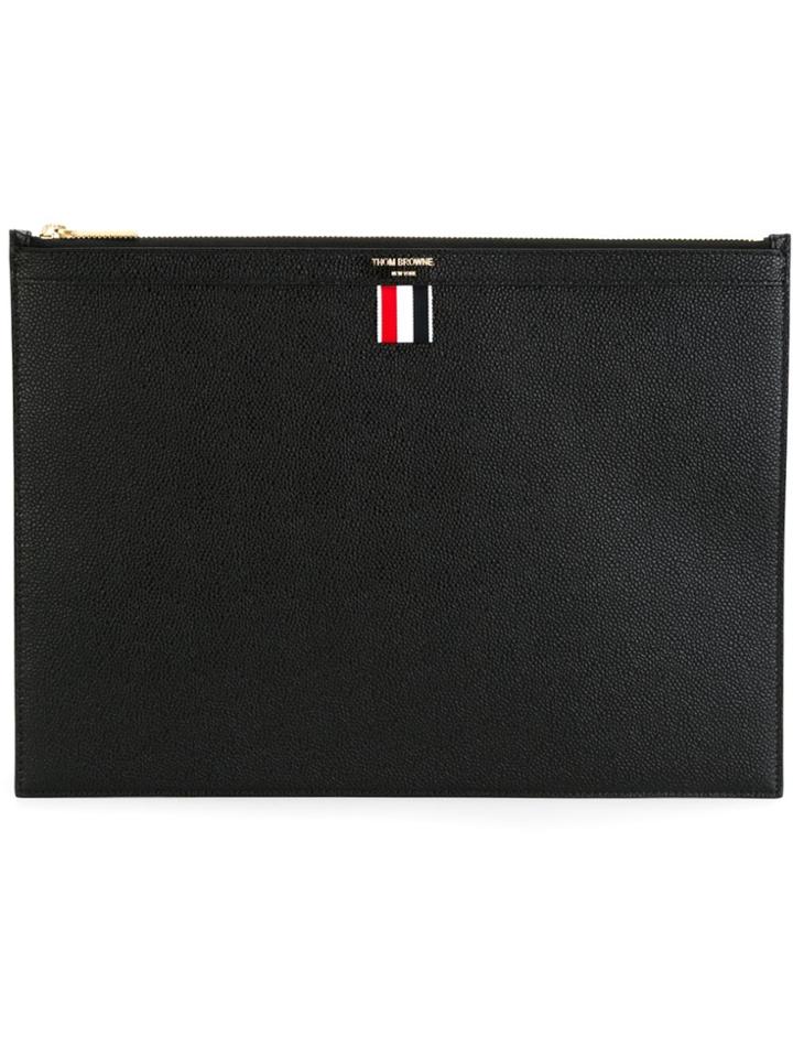 Thom Browne Zippered Document Holder In Black Pebble Grain