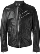 Diesel Wolf Rule Printed Lining Biker Jacket, Men's, Size: Xl, Black, Buffalo Leather/cotton/polyester