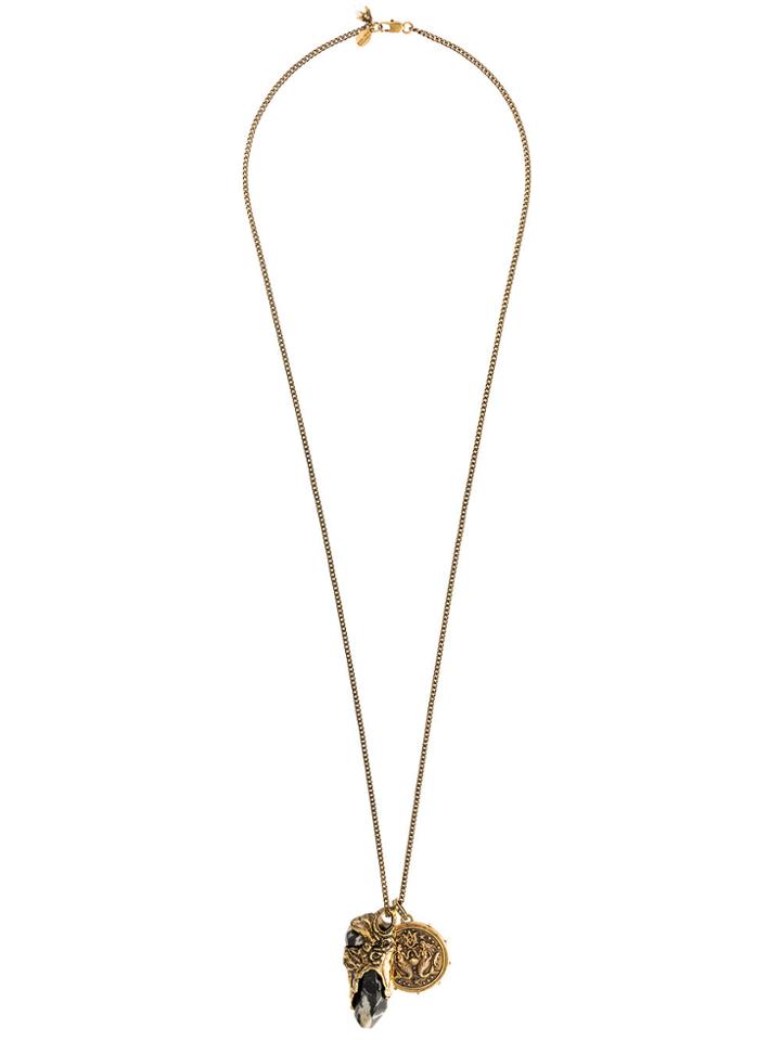 Alexander Mcqueen Portoro Stone And Medallion Necklace - Metallic