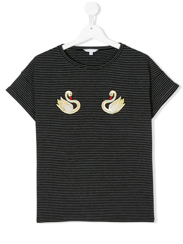 Little Marc Jacobs Teen Striped Swan Embroidered T-shirt - Black