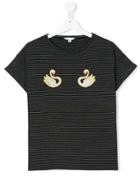 Little Marc Jacobs Teen Striped Swan Embroidered T-shirt - Black