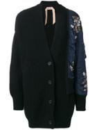No21 Embroidered Arm Ribbed Cardigan - Black