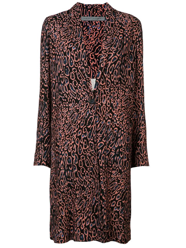 Raquel Allegra - Leopard Print Midi Coat - Women - Silk - 1, Black, Silk