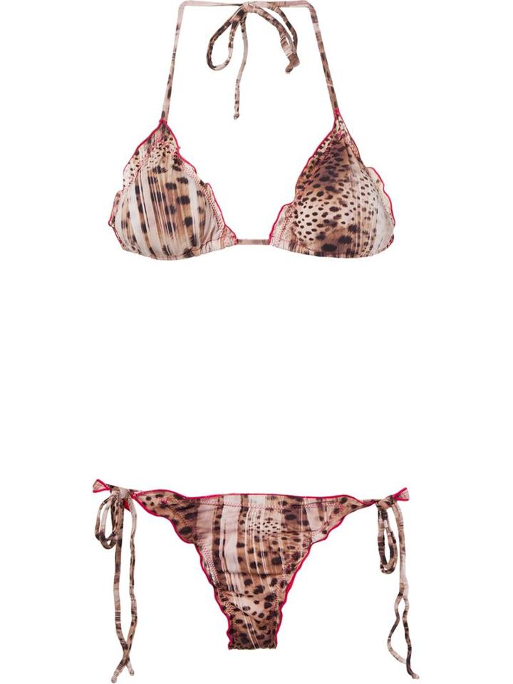Brigitte Animal Print Triangle Bikini Set, Women's, Size: M, Brown, Spandex/elastane