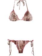 Brigitte Animal Print Triangle Bikini Set, Women's, Size: M, Brown, Spandex/elastane