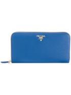 Prada Saffiano Zip Wallet - Blue