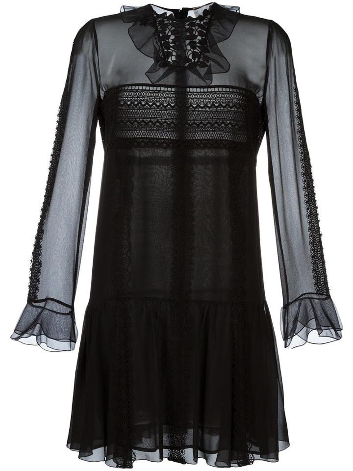 Giambattista Valli Crochet-trimmed Mini Dress, Women's, Size: 40, Black, Silk/polyester/polyamide